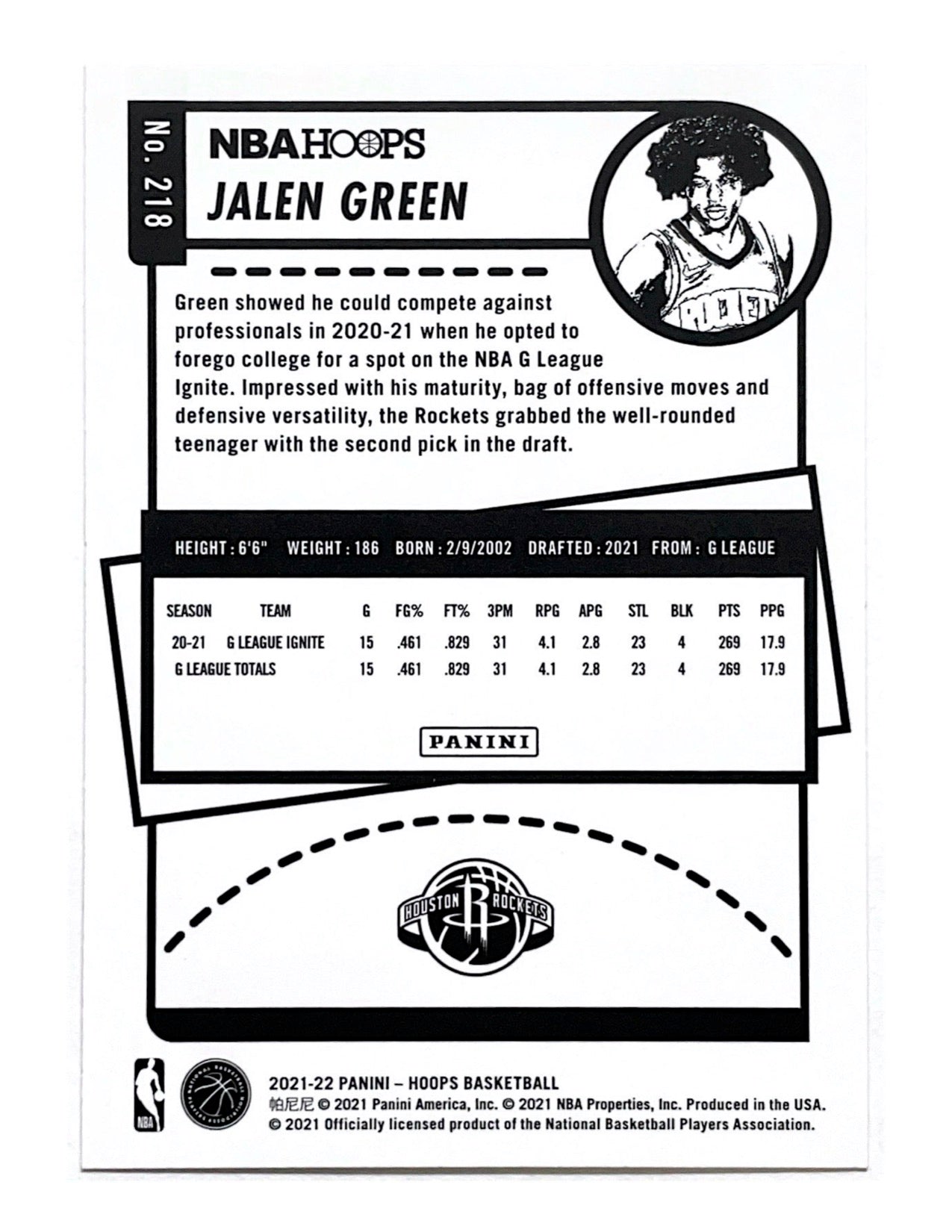 Jalen Green 2021-22 Panini Hoops Rookie #218