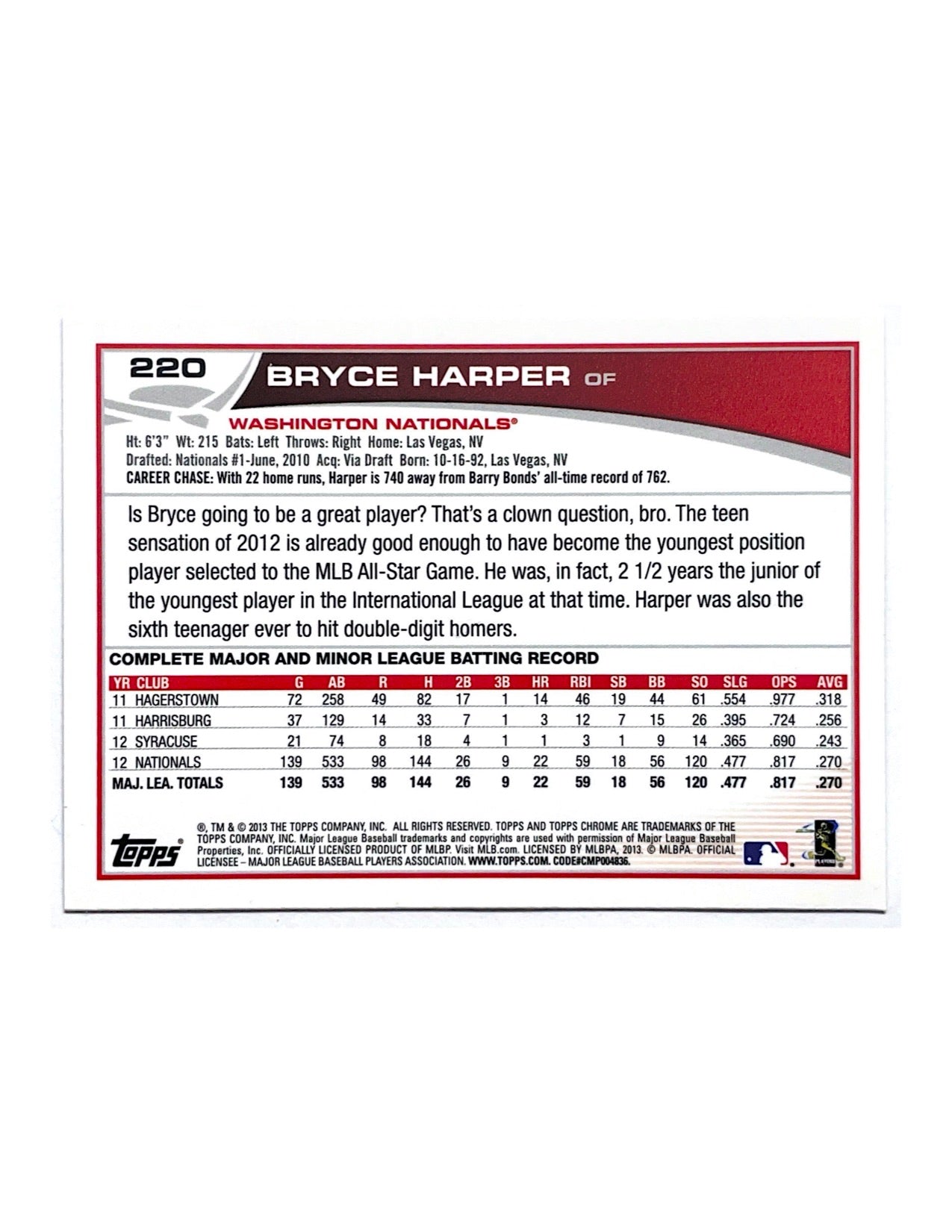 Bryce Harper 2013 Topps Chrome All-Star Rookie #220