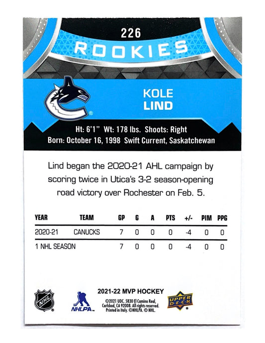 Kole Lind 2021-22 Upper Deck MVP Rookies #226
