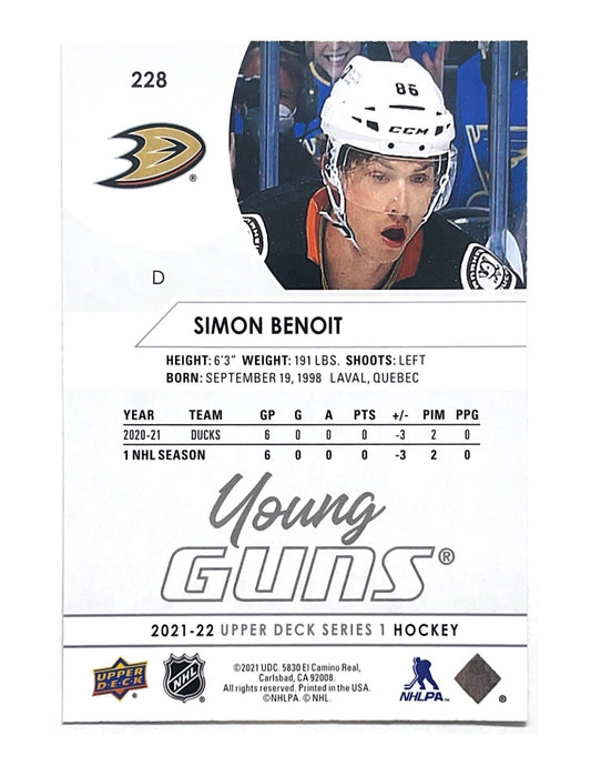 Simon Benoit 2021-22 Upper Deck Series 1 Young Guns #228