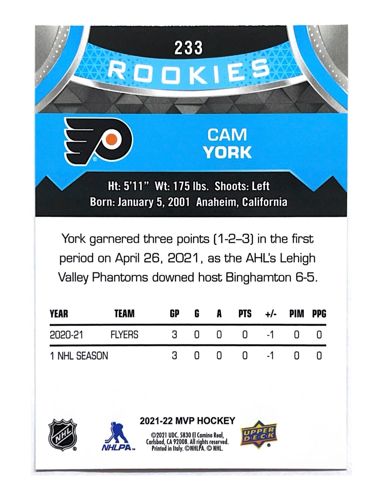 Cam York 2021-22 Upper Deck MVP Rookies #233