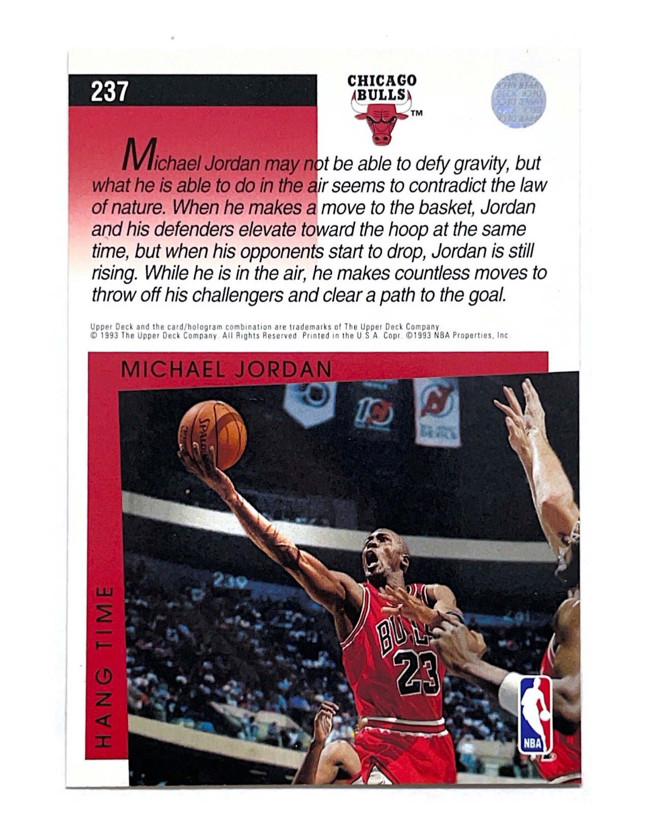 Michael Jordan 1993-94 Upper Deck Hang Time #237
