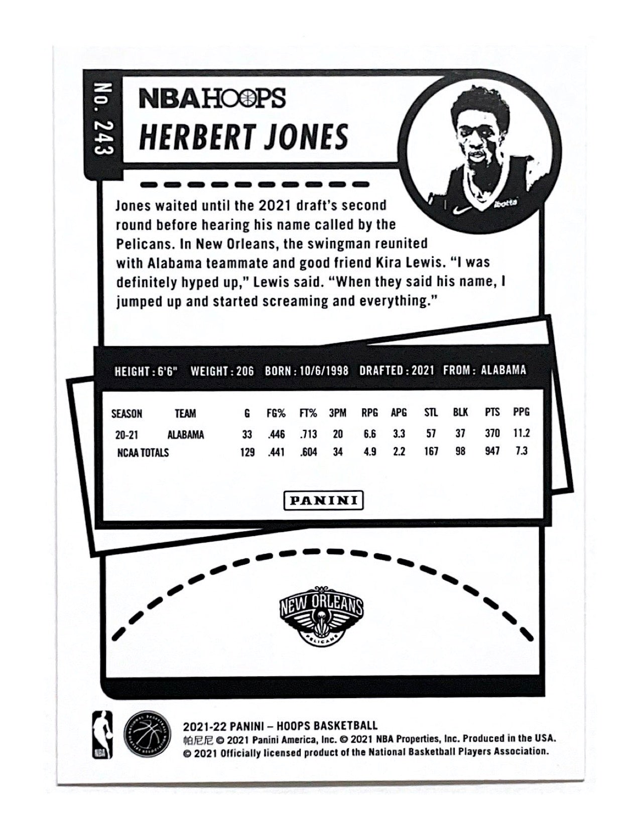 Herbert Jones 2021-22 Panini Hoops Rookie #243