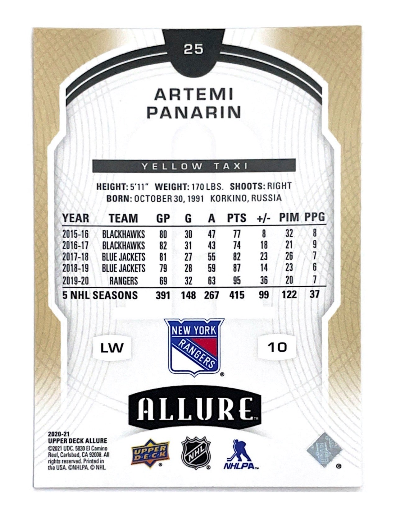 Artemi Panarin 2020-21 Upper Deck Allure Yellow Taxi #25