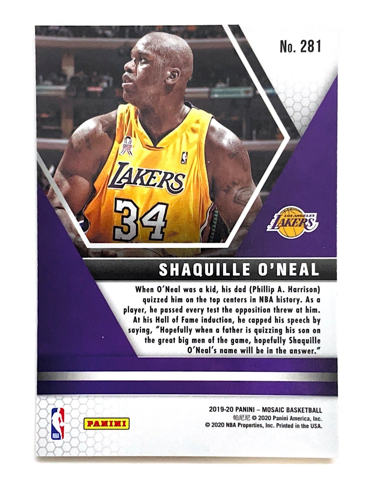 Shaquille O'Neal 2019-20 Panini Mosaic Hall of Fame #281