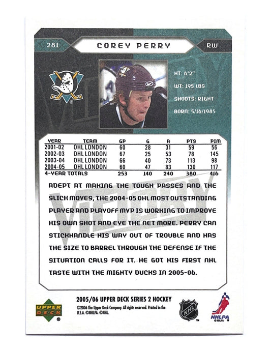 Corey Perry 2005-06 Upper Deck Series 2 Victory Rookies #281