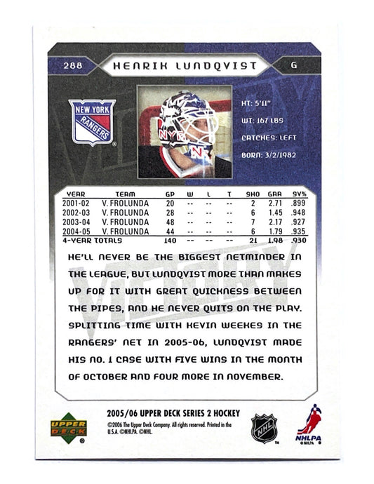 Henrik Lundqvist 2005-06 Upper Deck Series 2 Victory Rookies #288