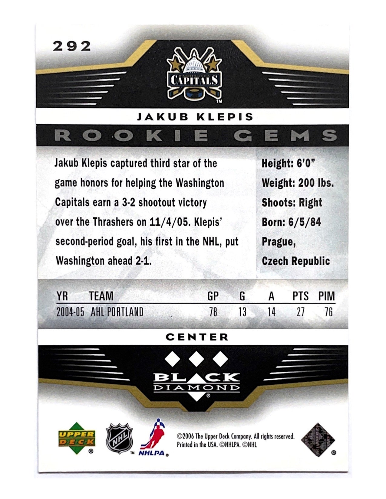 Jakub Klepis 2005-06 Upper Deck Black Diamond Rookie Gems #292