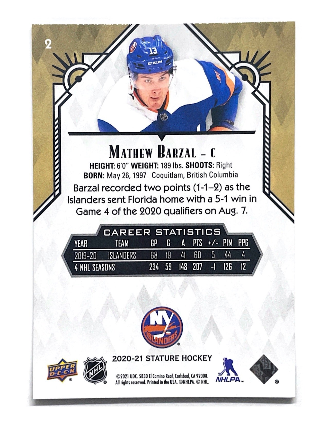 Mathew Barzal 2020-21 Upper Deck Stature #2