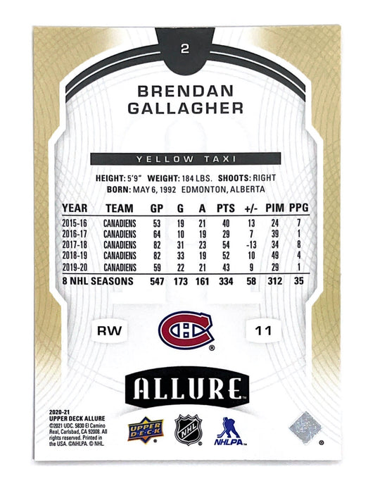 Brendan Gallagher 2020-21 Upper Deck Allure Yellow Taxi #2