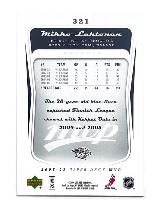 Mikko Lehtonen 2006-07 Upper Deck MVP Rookies #321