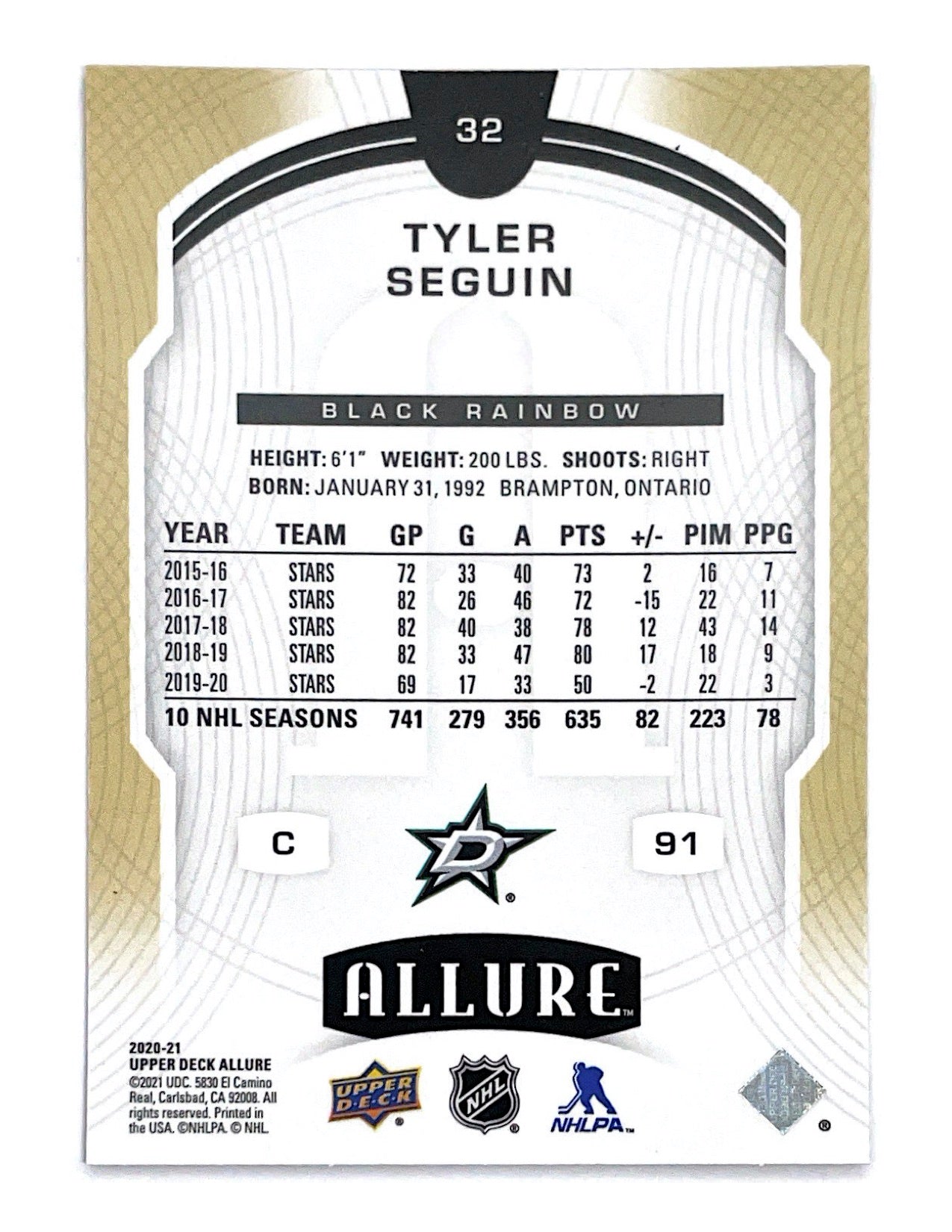 Tyler Seguin 2020-21 Upper Deck Allure Black Rainbow #32