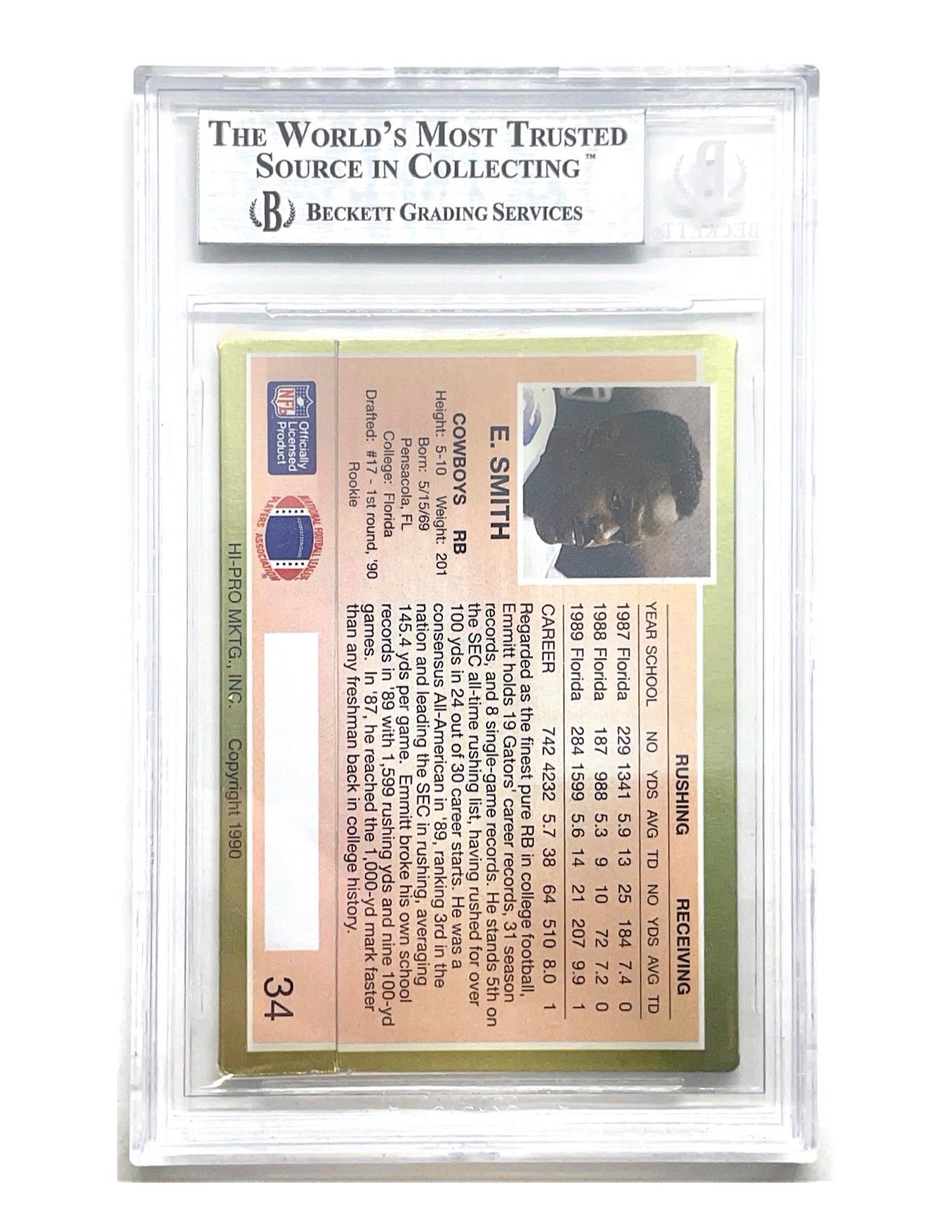 Emmitt Smith 1990 Action Packed Rookie Update #34 - BGS 8.5