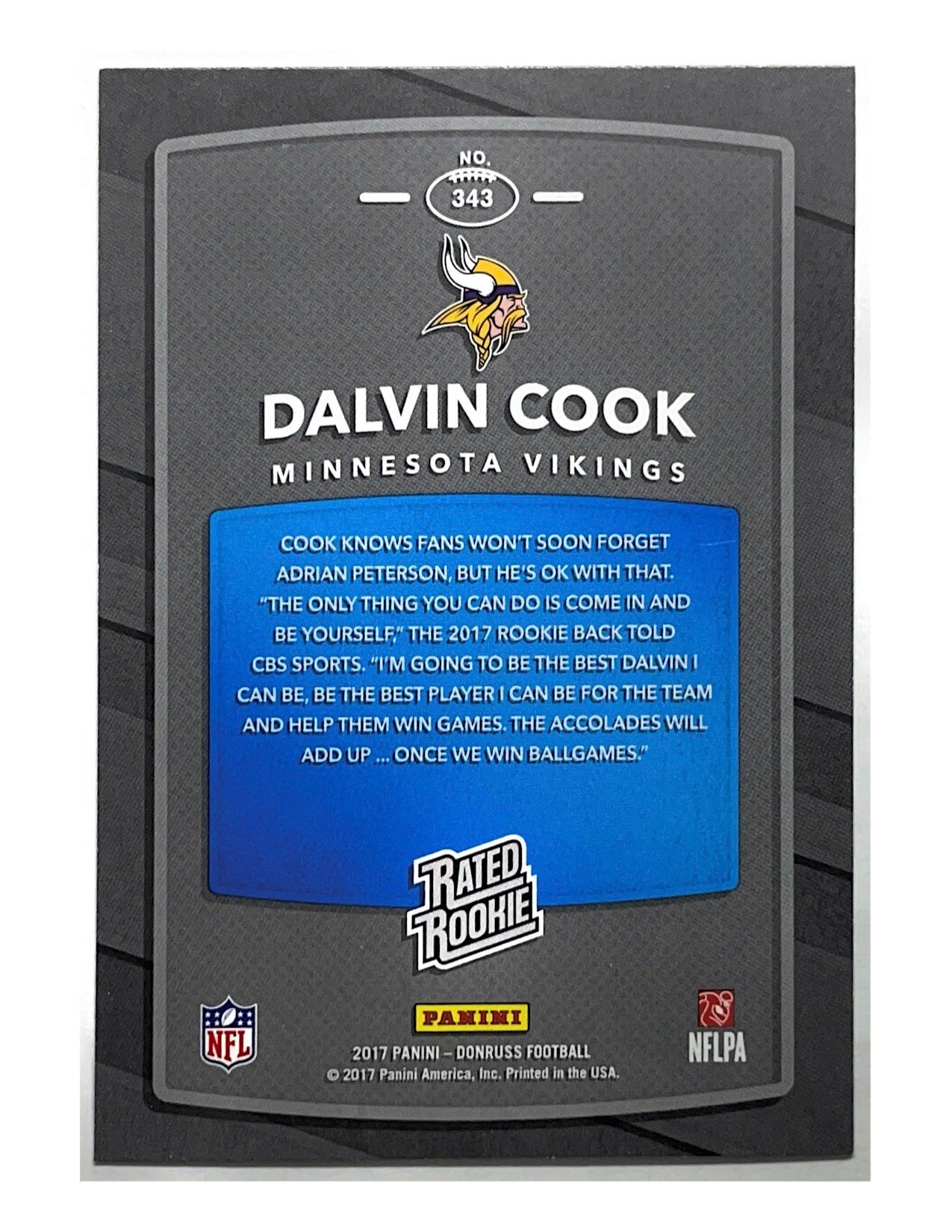 Dalvin Cook 2017 Panini Donruss Rated Rookie #343