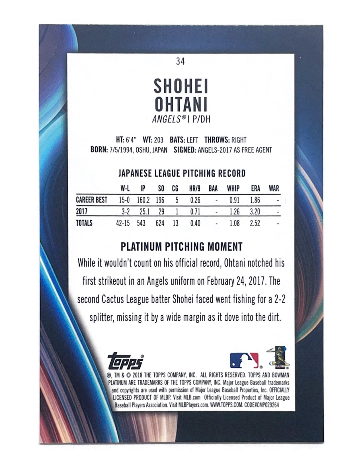 Shohei Ohtani 2018 Topps Bowman Platinum Rookie #34