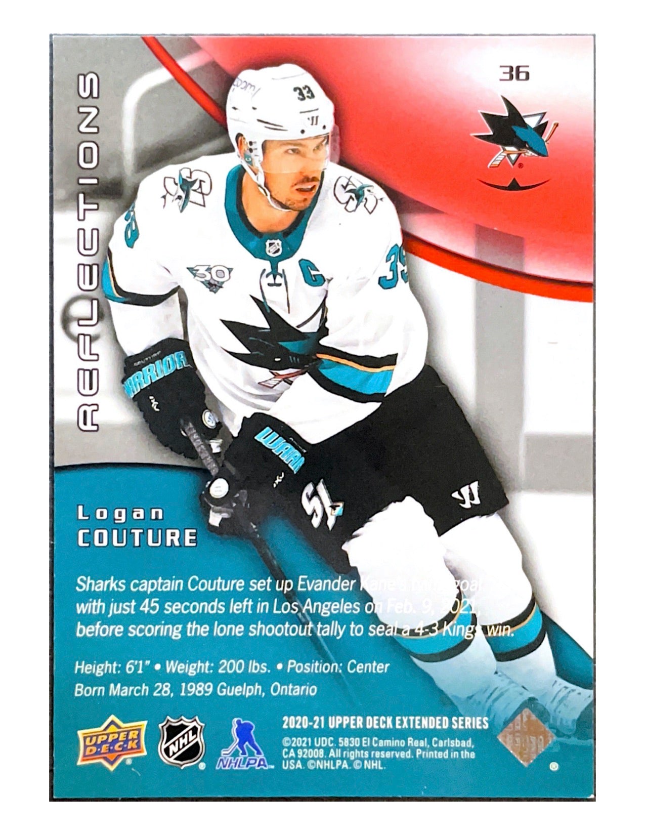 Logan Couture 2020-21 Upper Deck Extended Series Reflections Ruby #36 - 379/500