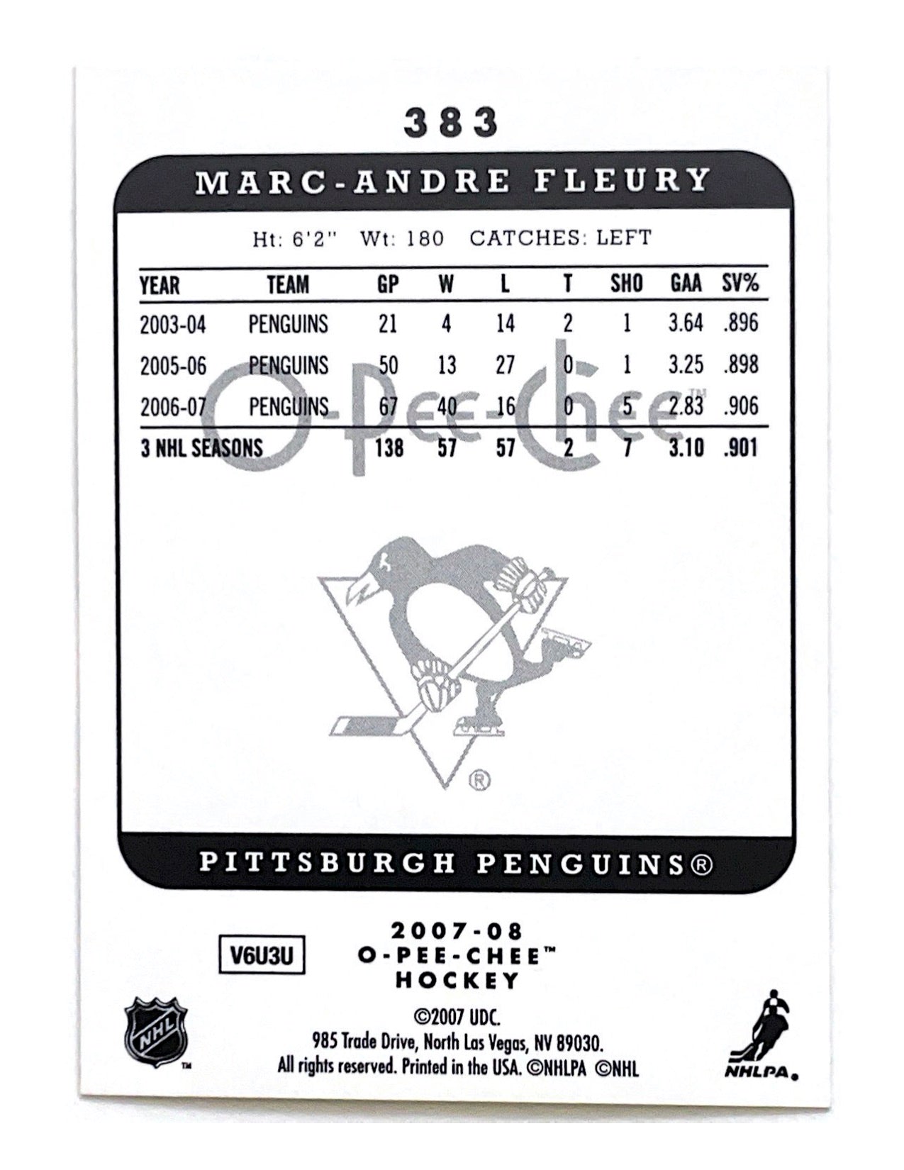 Marc-Andre Fleury 2007-08 O-Pee-Chee Micromotion #383