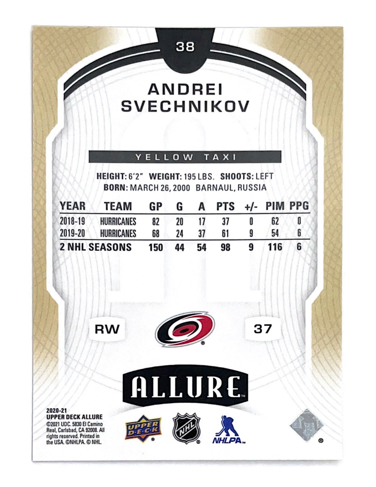 Andrei Svechnikov 2020-21 Upper Deck Allure Yellow Taxi #38