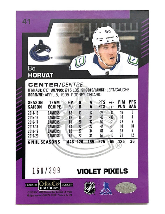 Bo Horvat 2020-21 O-Pee-Chee Platinum Violet Pixels #41 - 160/399