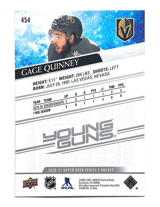 Gage Quinney 2020-21 Upper Deck Series 2 Young Guns #454