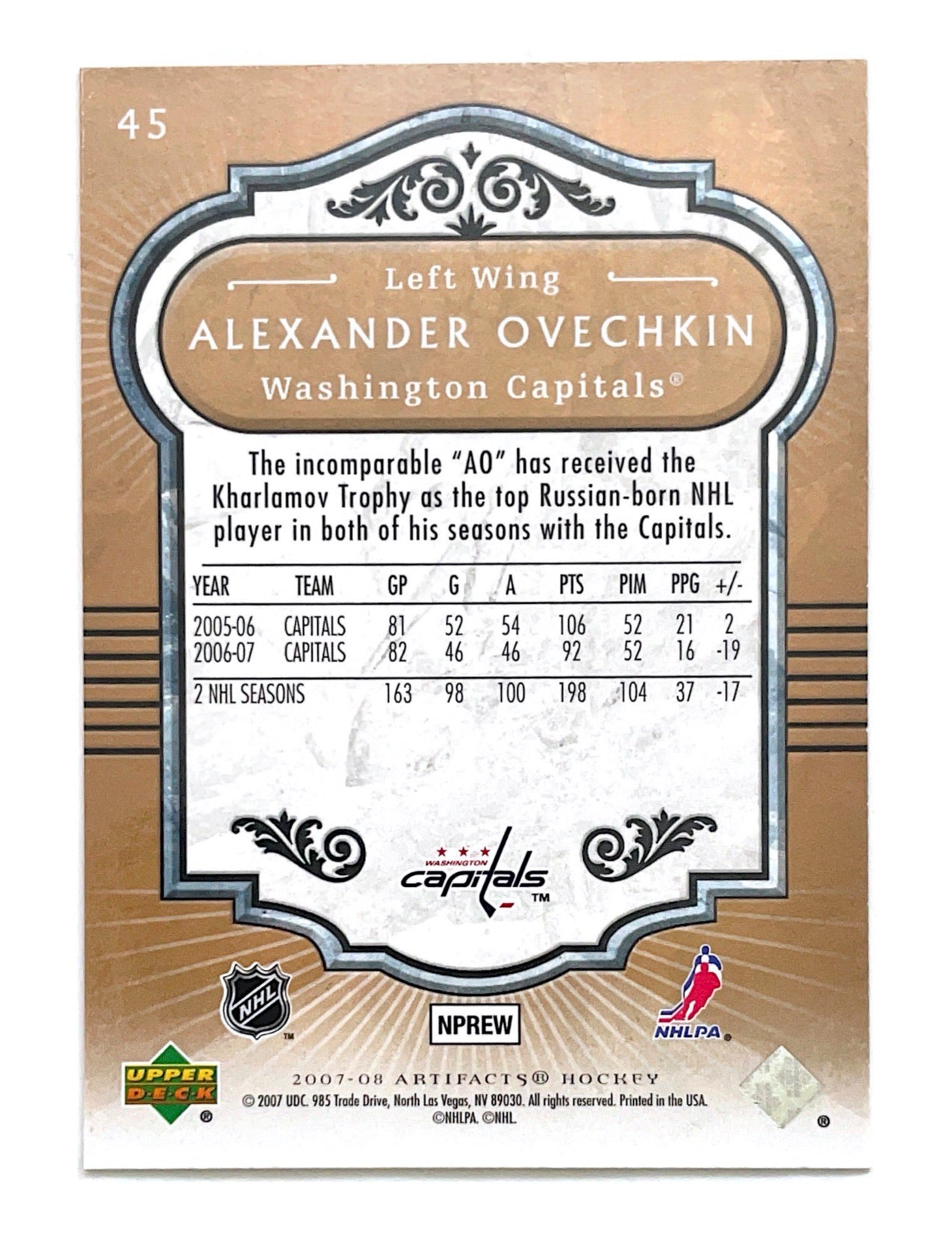 Alexander Ovechkin 2007-08 Upper Deck Artifacts #45