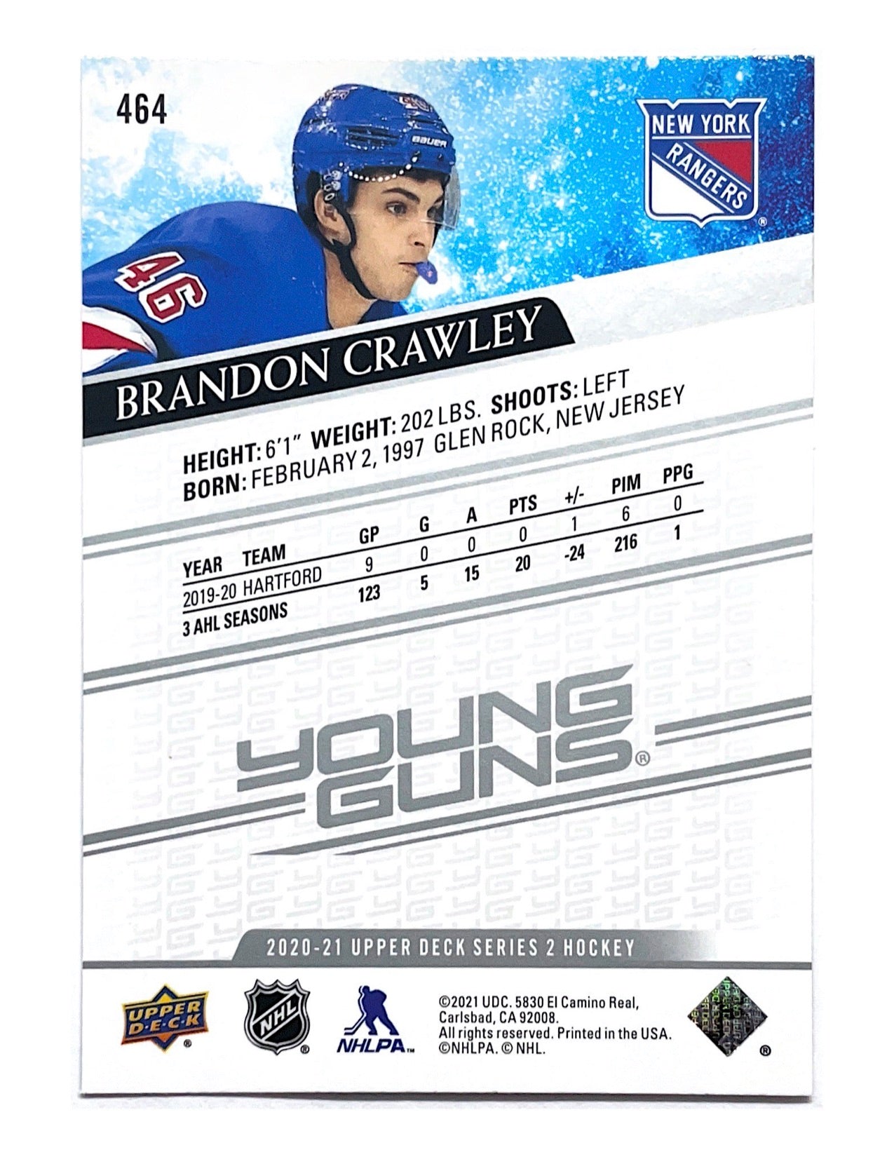 Brandon Crawley 2020-21 Upper Deck Series 2 Young Guns #464