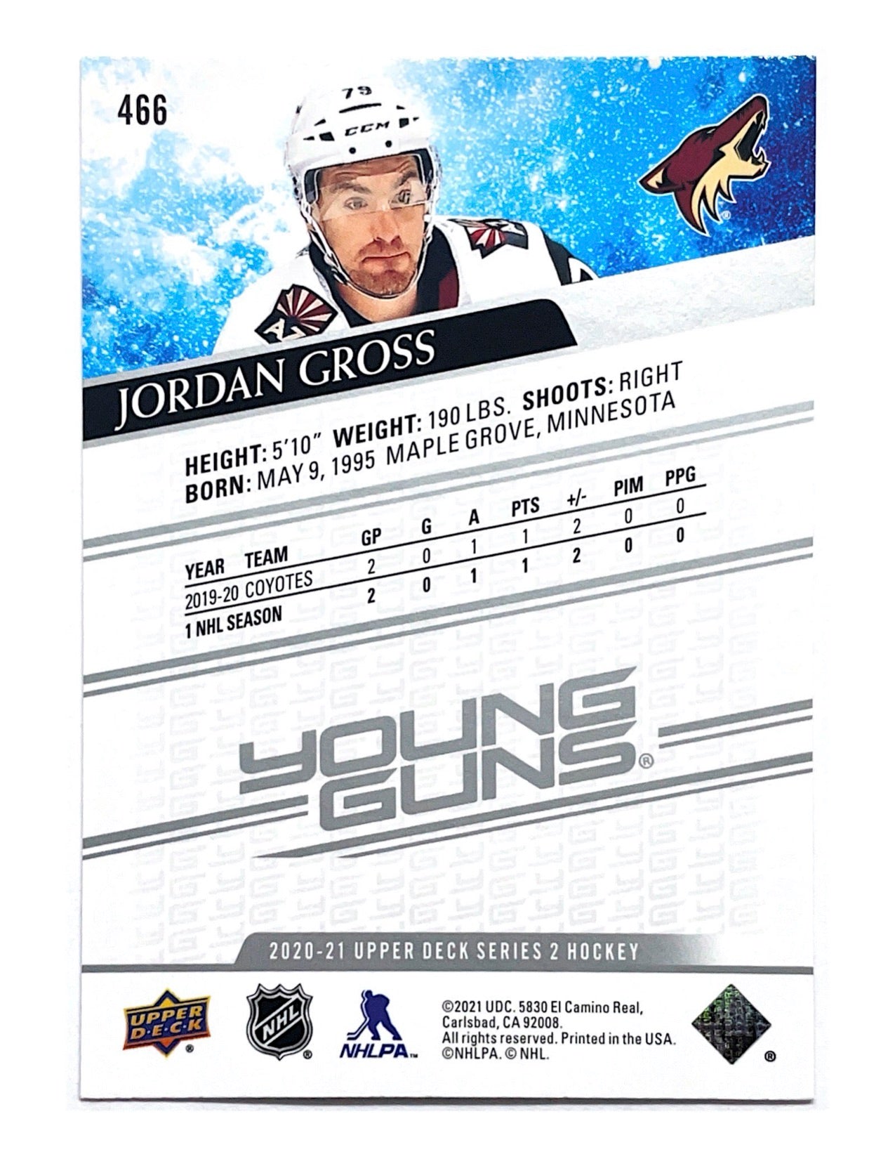 Jordan Gross 2020-21 Upper Deck Series 2 Young Guns #466