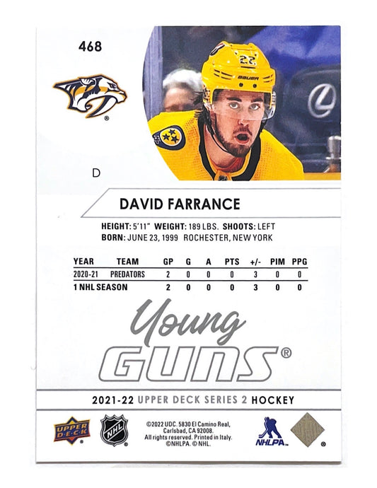 David Farrance 2021-22 Upper Deck Series 2 Young Guns #468