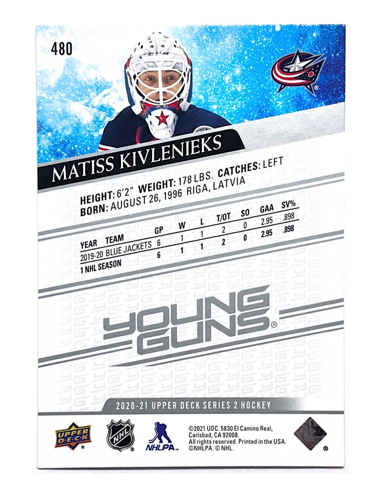 Matiss Kivlenieks 2020-21 Upper Deck Series 2 Young Guns #480