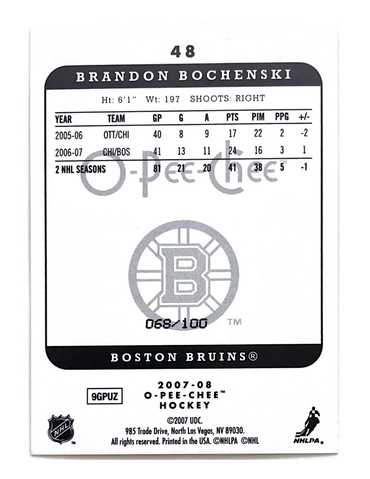 Brandon Bochenski 2007-08 O-Pee-Chee Micromotion Black #48 - 068/100