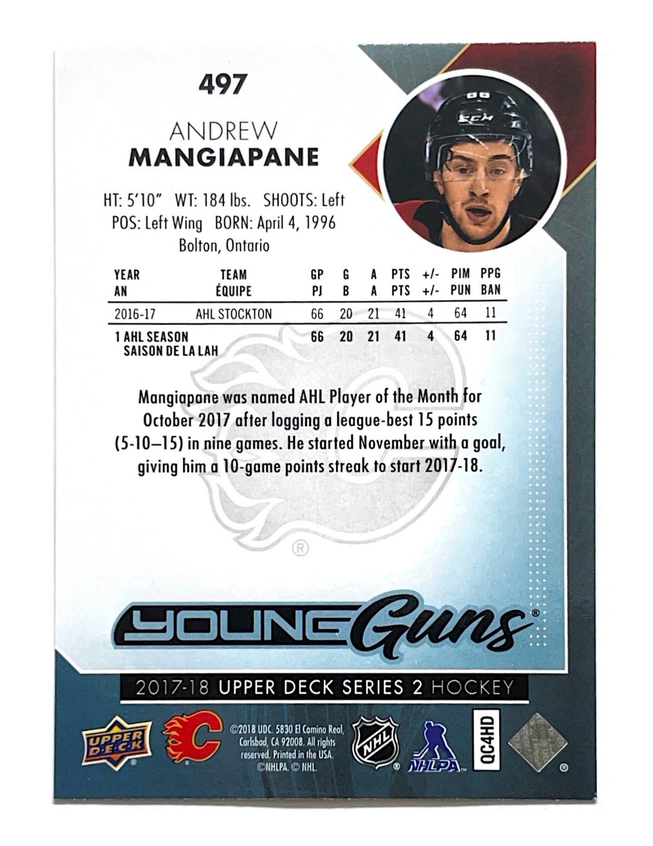 Andrew Mangiapane 2017-18 Upper Deck Series 2 Young Guns #497