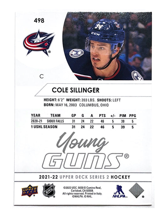 Cole Sillinger 2021-22 Upper Deck Series 2 Young Guns #498