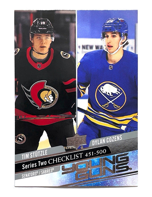 Tim Stutzle/Dylan Cozens 2020-21 Upper Deck Series 2 Young Guns Checklist #500