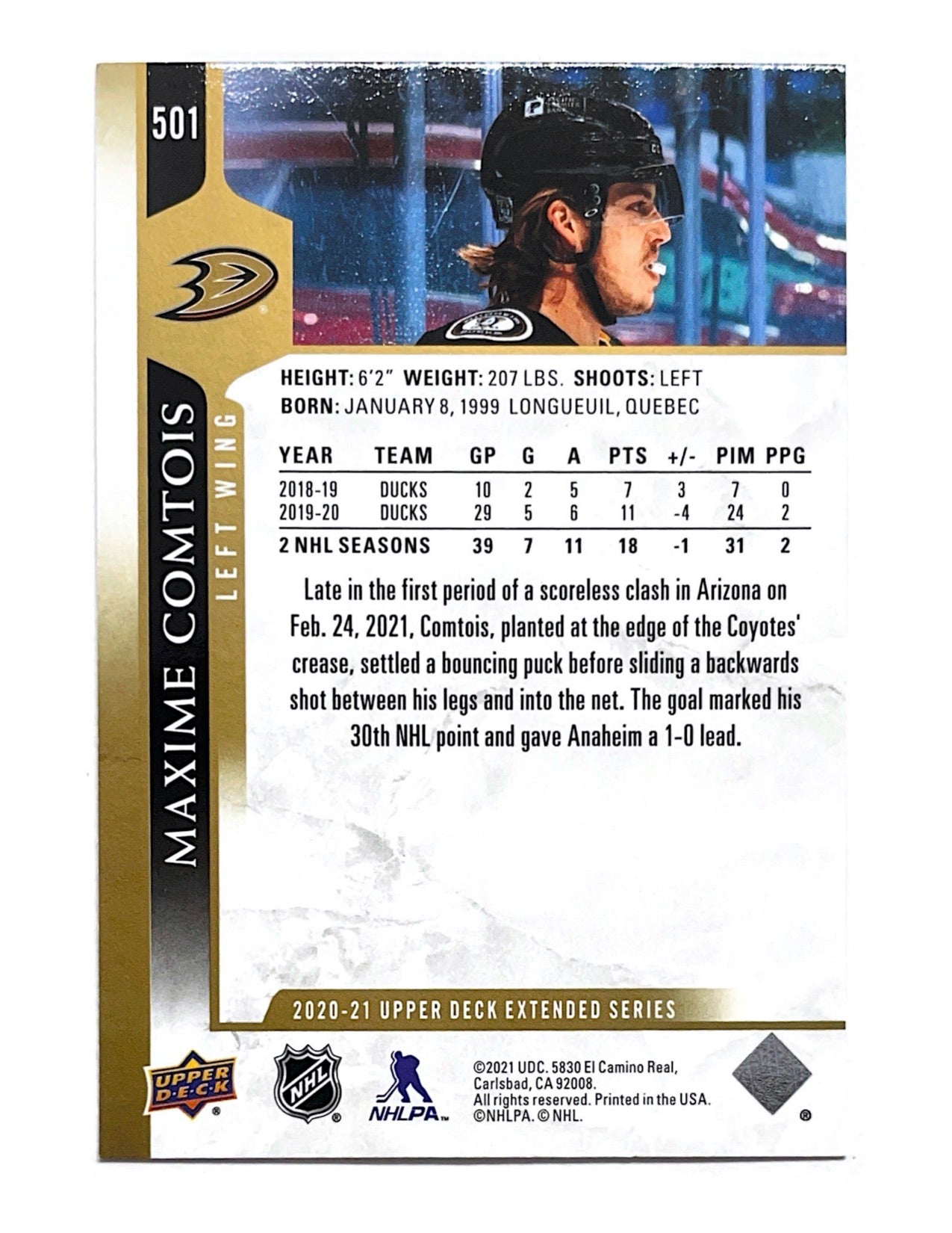 Maxime Comtois 2020-21 Upper Deck Extended Series Silver Foil #501