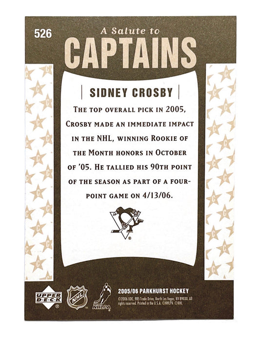 Sidney Crosby 2005-06 Upper Deck Parkhurst A Salute To Captains #526