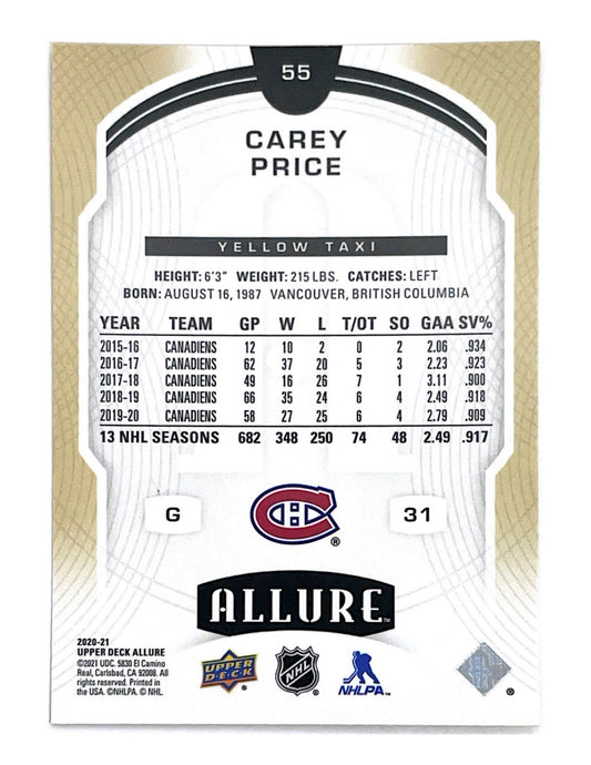 Carey Price 2020-21 Upper Deck Allure Yellow Taxi #55