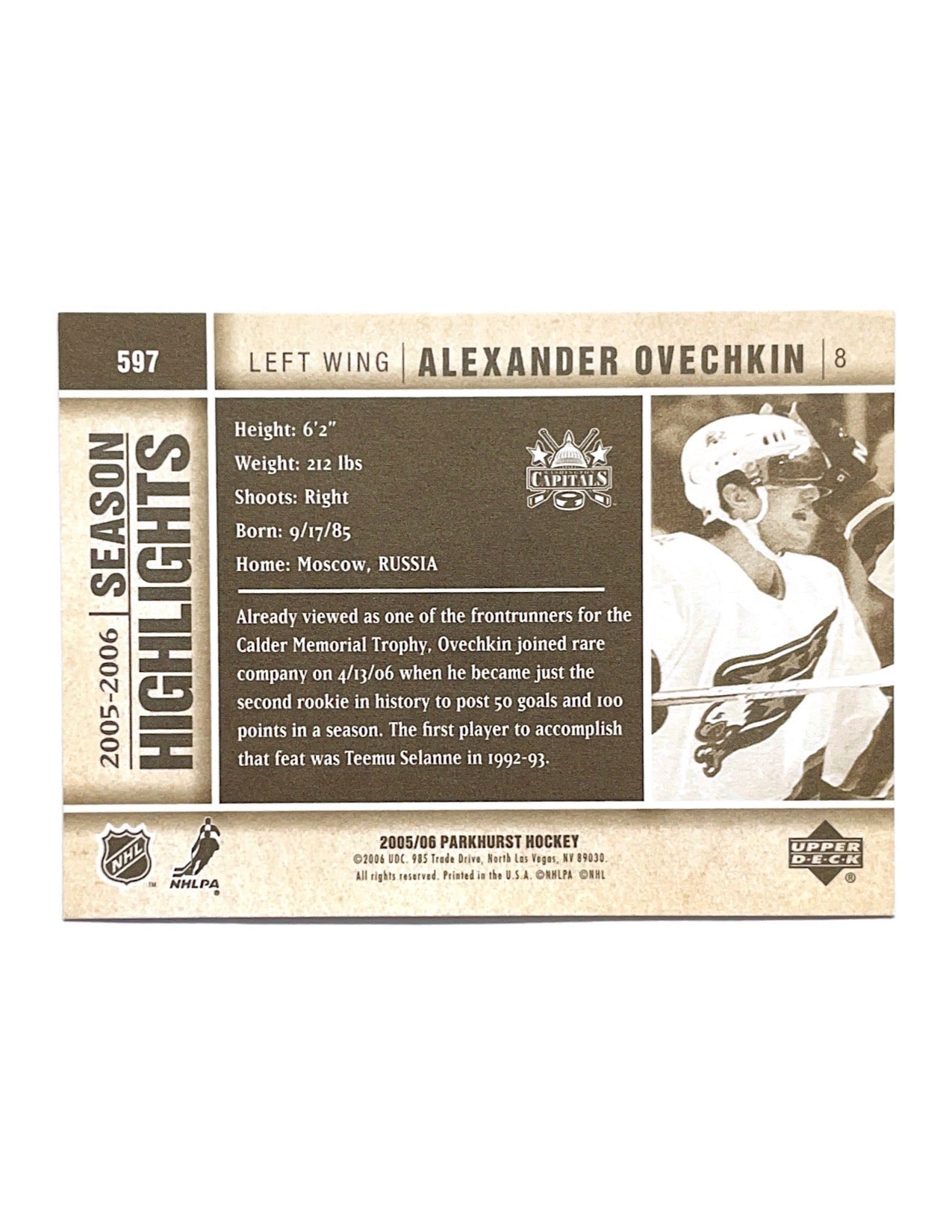 Alexander Ovechkin 2005-06 Upper Deck Parkhurst Season Highlights #597