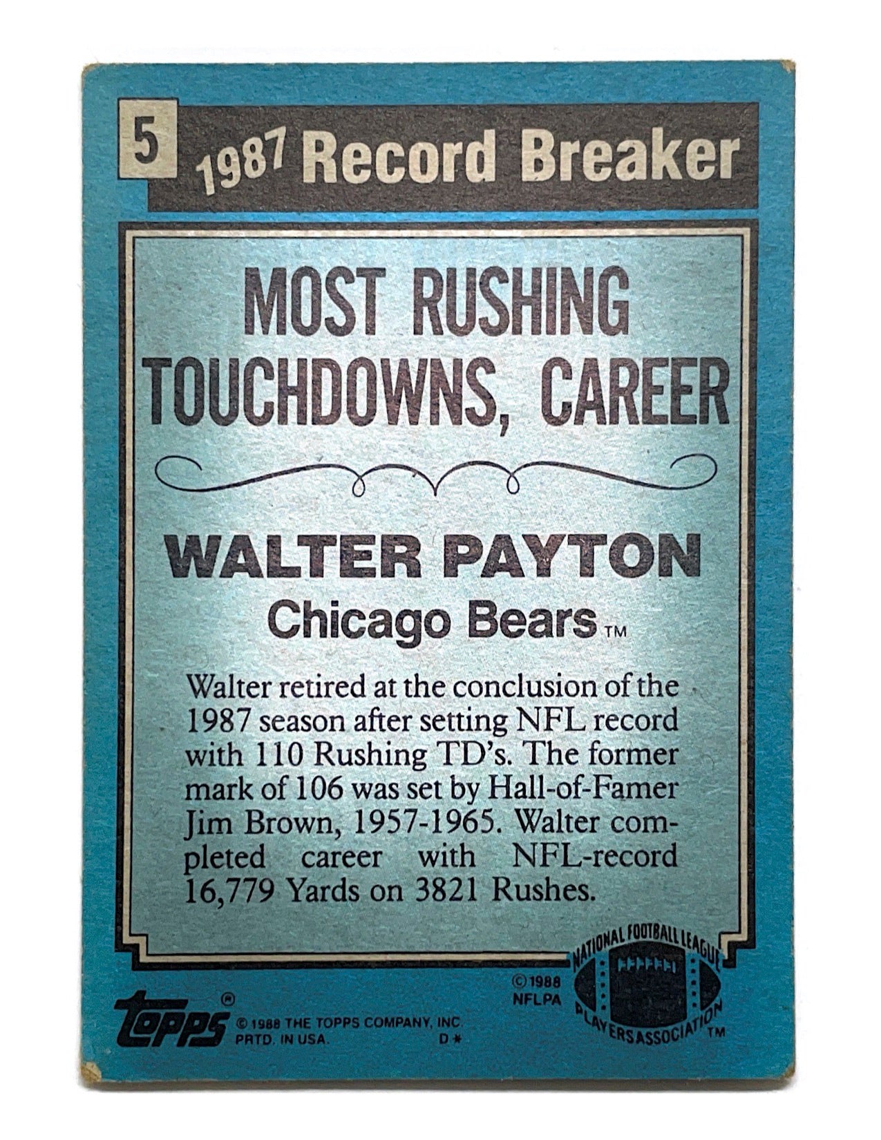 Walter Payton 1988 Topps 1987 Record Breaker #5