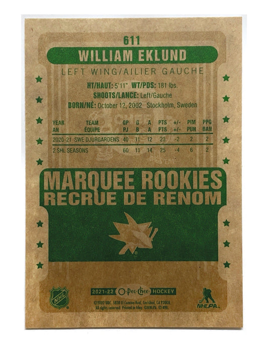 William Eklund 2021-22 Upper Deck Series 2 Marquee Rookies Retro #611