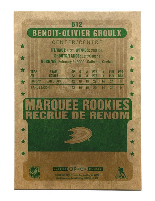Benoit-Olivier Groulx 2021-22 Upper Deck Series 2 Marquee Rookies Retro #612
