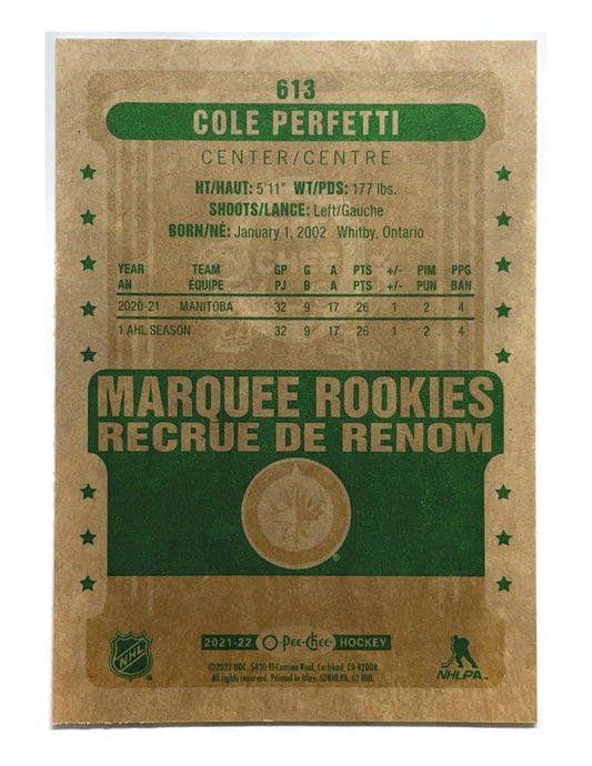 Cole Perfetti 2021-22 Upper Deck Series 2 Marquee Rookies Retro #613