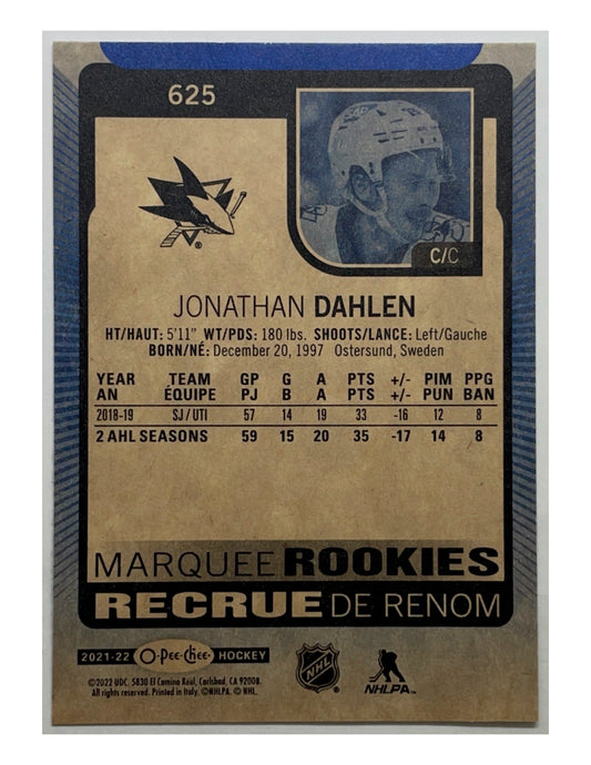 Jonathan Dahlen 2021-22 Upper Deck Series 2 Marquee Rookies Blue Border #625