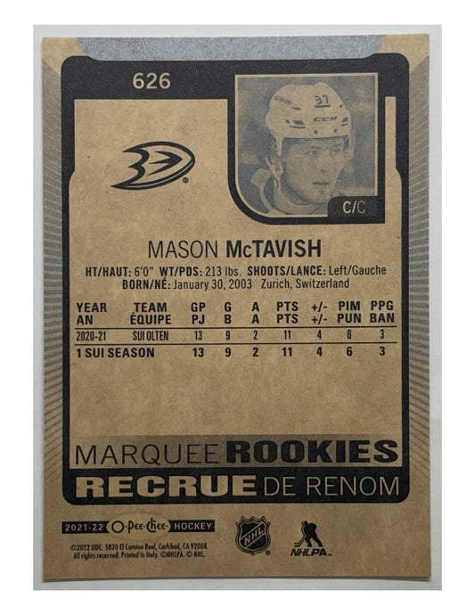 Mason McTavish 2021-22 Upper Deck Series 2 Marquee Rookies #626