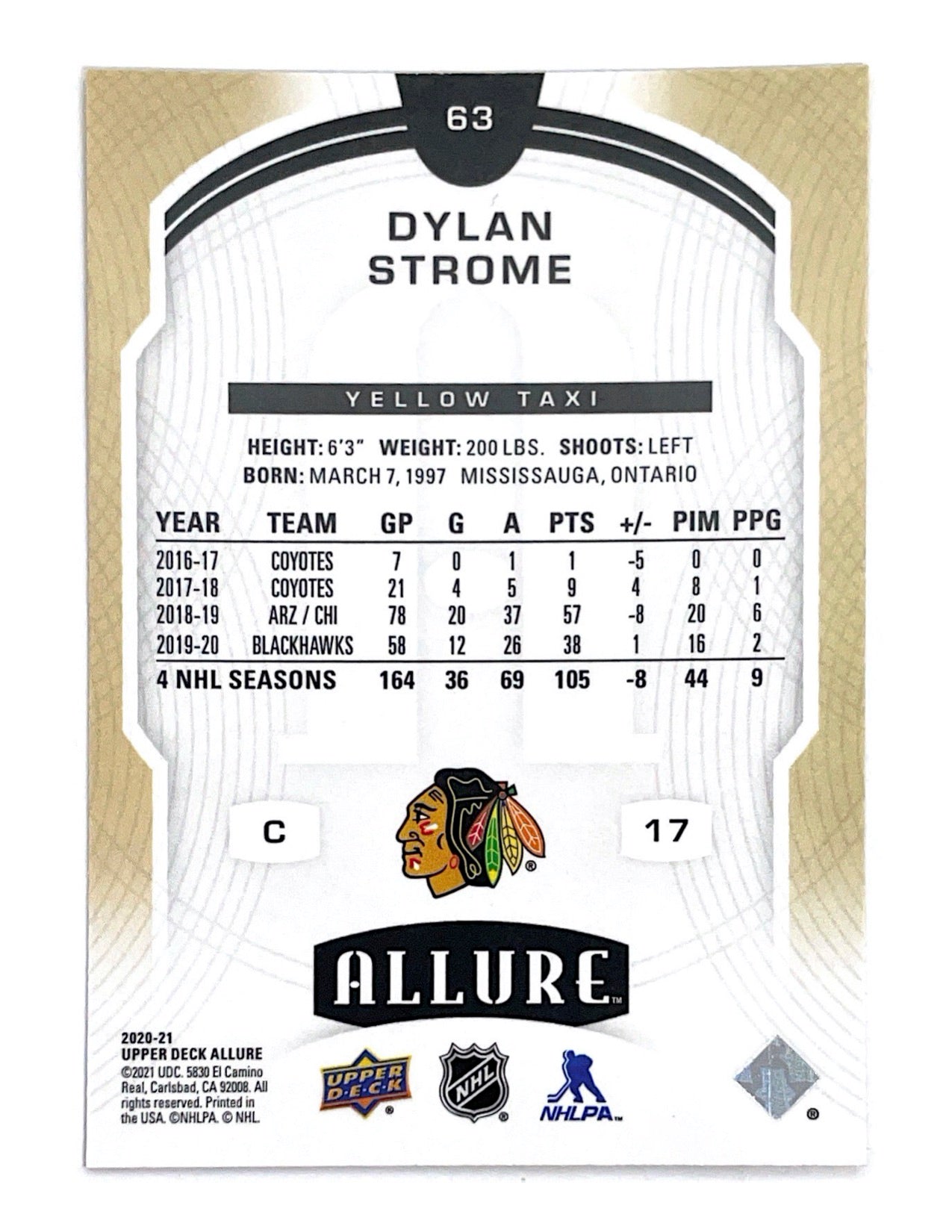 Dylan Strome 2020-21 Upper Deck Allure Yellow Taxi #63