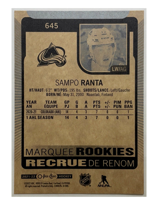 Sampo Ranta 2021-22 Upper Deck Series 2 Marquee Rookies #645