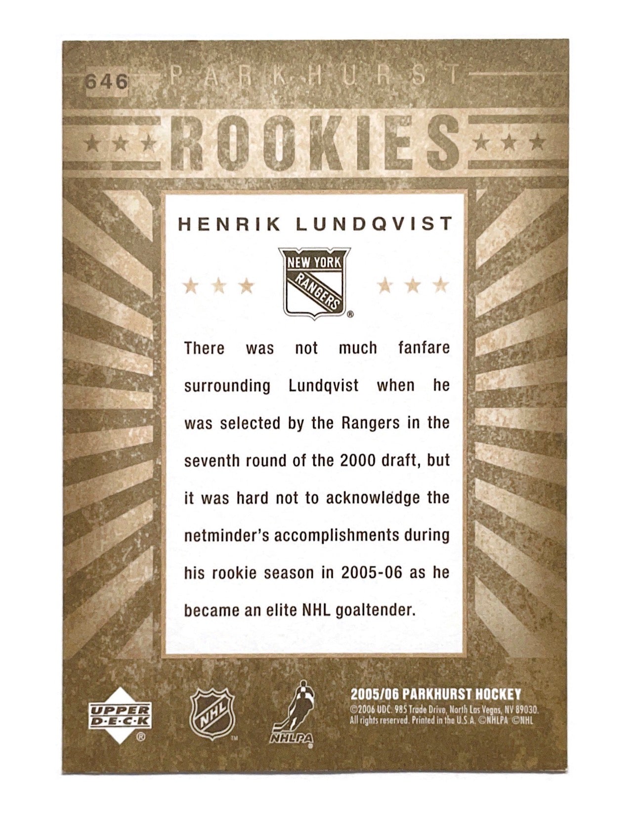 Henrik Lundqvist 2005-06 Upper Deck Parkhurst Rookies #646