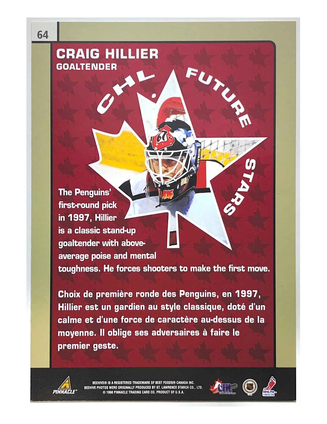 Craig Hillier 1997-98 Pinnacle Beehive CHL Fututre Stars Authentic Signature Jumbo 5x7 #64