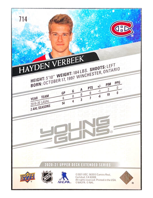 Hayden Verbeek 2020-21 Upper Deck Extended Series Young Guns #714