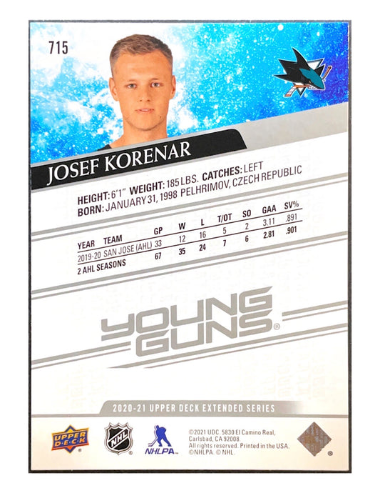 Josef Korenar 2020-21 Upper Deck Extended Series Young Guns #715