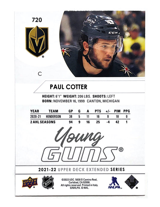 Paul Cotter 2021-22 Upper Deck Extended Series Young Guns #720